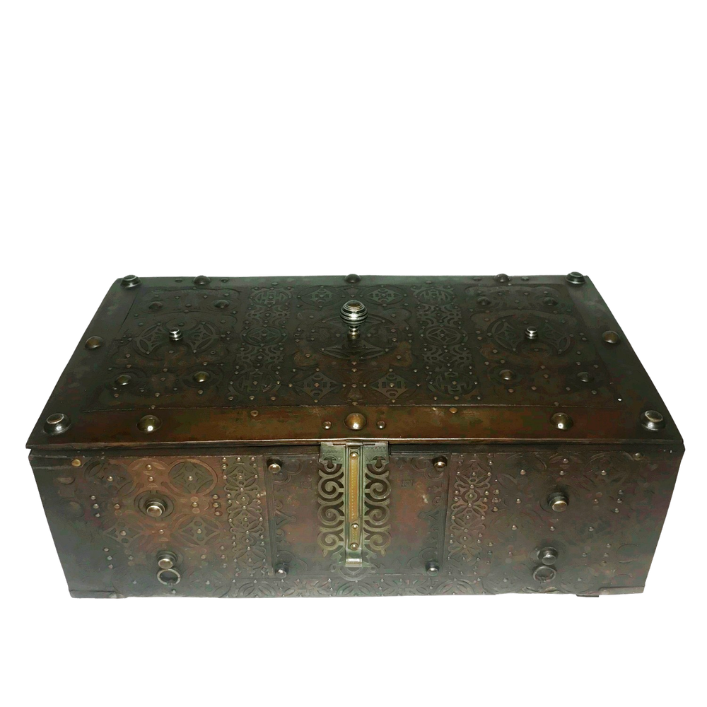 19th Century Spanish Strong Box with Intricate Metal Work and